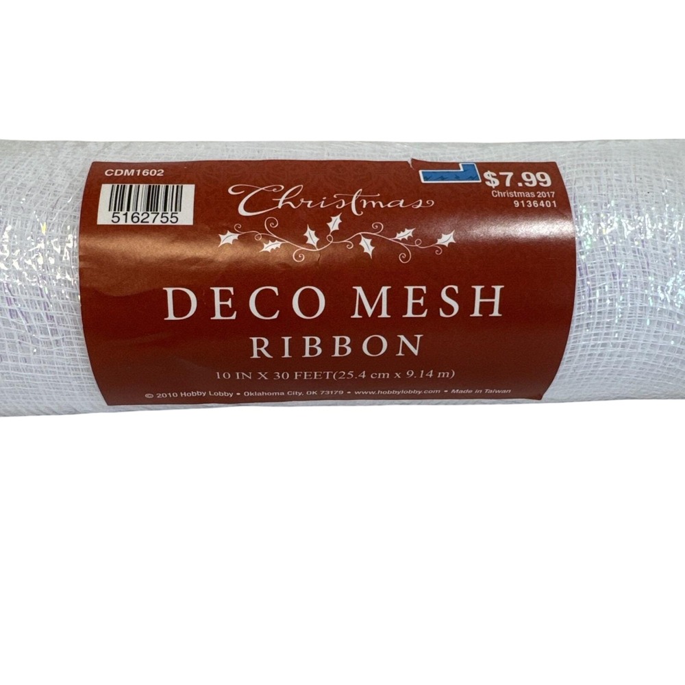Hobby Lobby Christmas White Iridescent Deco‎ Mesh Ribbon 10 in x 30 ft